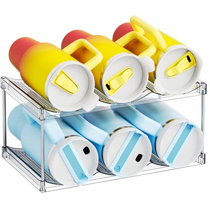 Yieach Stackable Water Bottle Organizer for Stanley,Yeti 40 oz and Others Tumbler Organizer,2 Tier Waterbottle Storage Rack,Clear Acrylic Cup Organizers for Kitchen Cabinets,Countertop,Pantry Shelf - size: 2 Tier Hold 6 Bottle