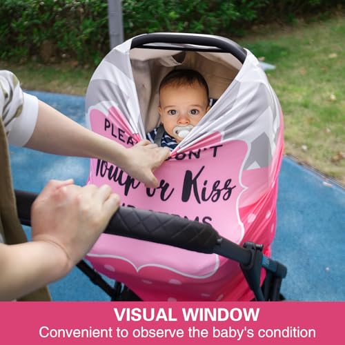 Metplus Car Seat Cover Baby Girl, No Touch Sign Carseat Canopy, Nursing Breastfeeding Covers, Stretchy Universal Fit, Multi-Use for Stroller/Shopping Cart/High Chair, Pink Bow Baby Shower Gift - color: Pink Stripes