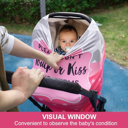 Metplus Car Seat Cover Baby Girl, No Touch Sign Carseat Canopy, Nursing Breastfeeding Covers, Stretchy Universal Fit, Multi-Use for Stroller/Shopping Cart/High Chair, Pink Bow Baby Shower Gift - color: Pink Stripes