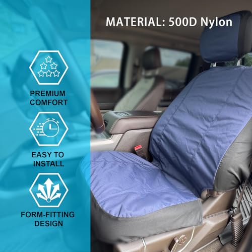 Universal Nylon Canvas Fitted Bucket Seat Cover, Cut-Resistant & Waterproof Front Seat Protector for Trucks (Blue) - color: Blue