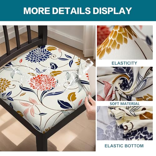 KRFOONN Waterproof Seat Covers for Dining Room Chairs Set of 4 with Bench Cover Washable Dining Chair Covers Removable Kitchen Chair Cushion Slipcovers Protector, A13 - color: Color A13