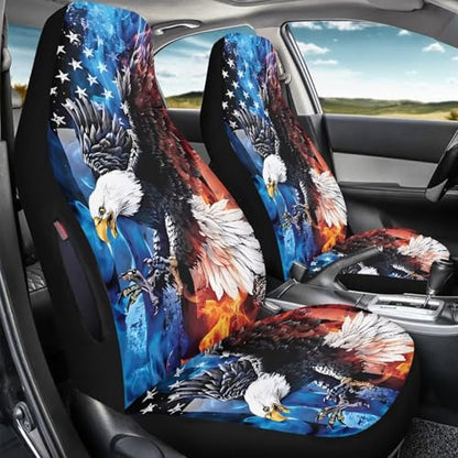 Eagle American Flag Printed 2 Pcs Car Front Seat Cover Waterproof, Non Slip Car Seat Cushion Protector Compatible with Airbag, Universal Fits for Most Auto SUV Truck Sedan - color: Blue and Red - Eagle American Flag