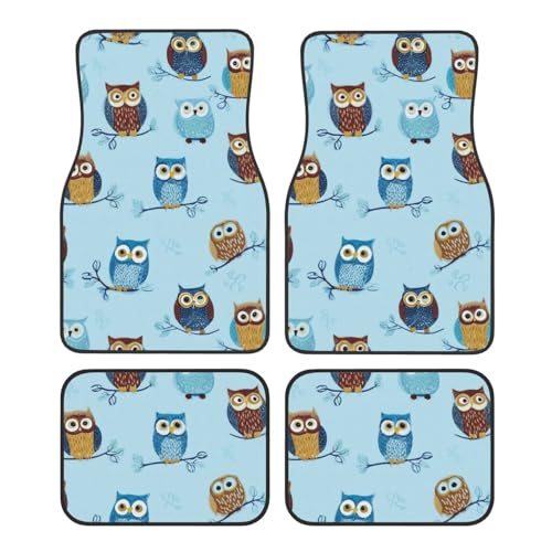 OSAM SPACE Owls Light Blue Car Floor Mats Set of 4 All Weather Trunk Mat Anti-Slip Automotive Carpet Decor Rugs Universal Car Accessories - color: Owls Light Blue