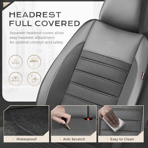 Coverado Car Seat Covers Front Seats, Luxury Leather Car Seat Covers, Automotive Mesh Seat Covers 2 Pack, Airbag-Compatible, Black Gray Seat Covers for SUV Sedan Truck - color: Grey&Black, size: FrontPair
