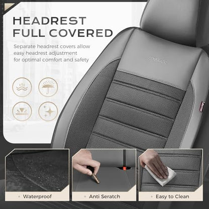 Coverado Car Seat Covers Front Seats, Luxury Leather Car Seat Covers, Automotive Mesh Seat Covers 2 Pack, Airbag-Compatible, Black Gray Seat Covers for SUV Sedan Truck - color: Grey&Black, size: FrontPair
