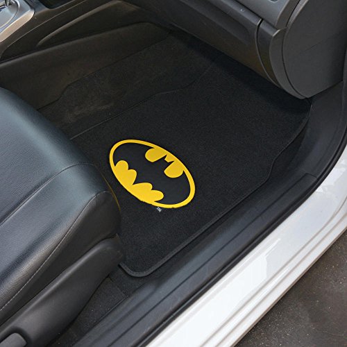 BDK WBMT-1301 Batman Carpet Car Floor Mats Black & Yellow Logo - 4 Pieces, Rubber Backing, Front & Rear Full Set
