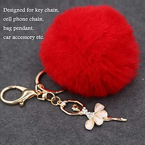 ZYNQACC 4PCS Set Fluffy Steering Wheel Covers with Handbrake Cover&Gear Shift Cover&Plush Keychain Faux Wool Furry Steering Wheel Cover for Women Auto Interior Universal Fit for 15 Inch (Red)