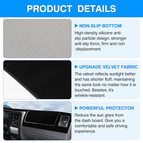 Autorder Dashboard Cover Mat for 1998-2002 2003 2004 Toyota Tacoma Accessories Dash Cover Upgrade Velvet Dash Mat Sunshade Glare UV Rays Protector - size: Black 1998-2004 Toyota Tacoma