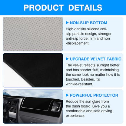 Autorder Dashboard Cover Mat for 1998-2002 2003 2004 Toyota Tacoma Accessories Dash Cover Upgrade Velvet Dash Mat Sunshade Glare UV Rays Protector - size: Black 1998-2004 Toyota Tacoma