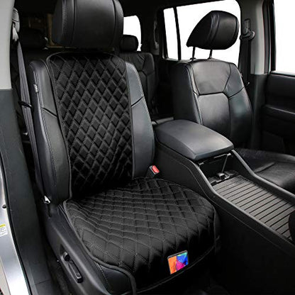 FH Group Car Seat Cushion – Faux Leather Single Front Seat Cover with Front Pockets, Airbag Compatible, Universal Fit Car Seat Cushion for Driver or Passenger Seat, SUV, Truck, Sedan & Van – Black - color: Black, style: Front Set