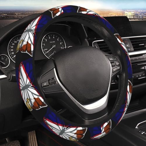 Butterfly American Samoan Flag Breathable Neoprene Steering Wheel Cover - Anti-Slip Floral Design Universal Fit for Cars/Trucks/Suvs (14.5"-15" Inch) - color: Butterfly American Samoan Flag