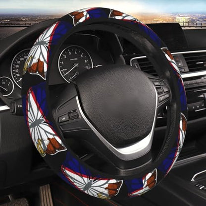 Butterfly American Samoan Flag Breathable Neoprene Steering Wheel Cover - Anti-Slip Floral Design Universal Fit for Cars/Trucks/Suvs (14.5"-15" Inch) - color: Butterfly American Samoan Flag