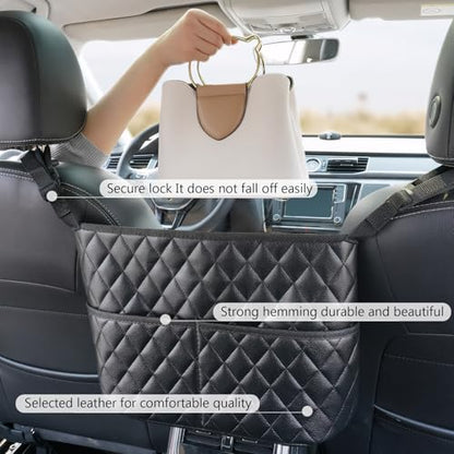braxan Car Purse Holder Between Seats, Large Capacity Purse Holder for Car, Storage Bag for Backseat Pet Kid Barrier, Universal for SUV, Truck, RV (Black)