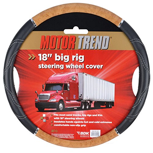 BDK Motor Trend Ergonomic Heavy Duty Large Steering Wheel Cover for Trucks Big Rigs Bus 18" Inch Large Steering Wheel, Light Wood with Black Leather Grip, Improve Grip Anti-Fatigue for Long Drives - color: Light Wood / Black