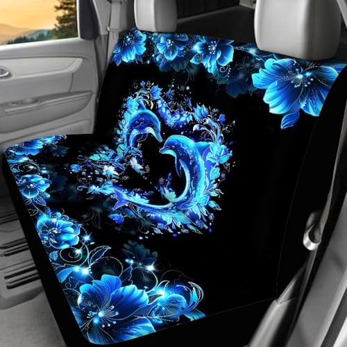 Dolphin Car Interior Accessories Dolphin Car Seat Covers Full Set of 4 Pcs Universal Automotive Seat Cute Cushion Pads Driver Seat Blanket Split Bench Back Protector,Truck SUV Van - color: Blue Dolphin