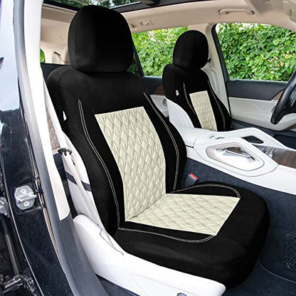 Universal Fit Diamond Stitched Flat Cloth Car Seat Covers Full Set - Beige - color: Beige
