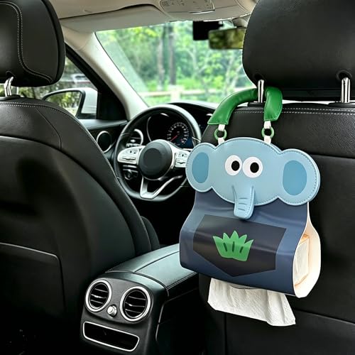 Car Tissue Holder – Cute Cartoon Hanging Paper Towel Dispenser with Soft Handle, Waterproof & Reusable for Car, Bathroom, Kitchen (Elephant) - color: Elephant