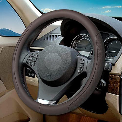 Microfiber Leather Steering Wheel Cover with Classic Embossing, Anti-Slip Breathable Auto Car Wheel Protector, 15 Inch, Coffee - color: Coffee