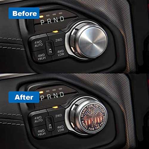 Dial Shifter Metal Trim Plate Etched Stand for The Flag Kneel for The Fallen Patriotic,Gear Shift Switch Knob Cover Compatible for RAM 1500/Rebel 2500,Chrysler 200/300/Pacifica&Voyager