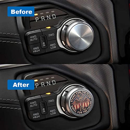 Dial Shifter Metal Trim Plate Etched Stand for The Flag Kneel for The Fallen Patriotic,Gear Shift Switch Knob Cover Compatible for RAM 1500/Rebel 2500,Chrysler 200/300/Pacifica&Voyager