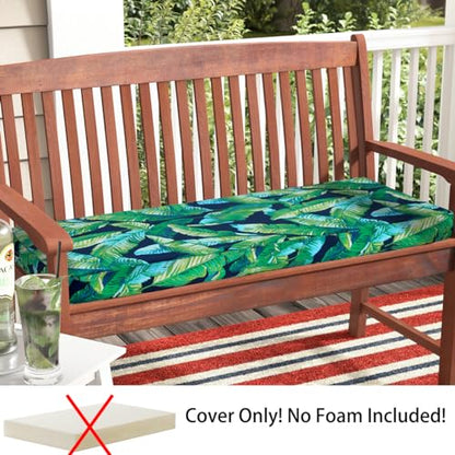 Magpie Fabrics Patio Bench Loveseat Cushion Covers (Replacement Cover only, No Insert!), Waterproof Fade Resistant Swing Cushion Slipcover with Ties(42x18x3 Inch, Green Lagoon Leaves) - color: A Green Lagoon Leaves, size: 42x18x3 Inch (1 Count)
