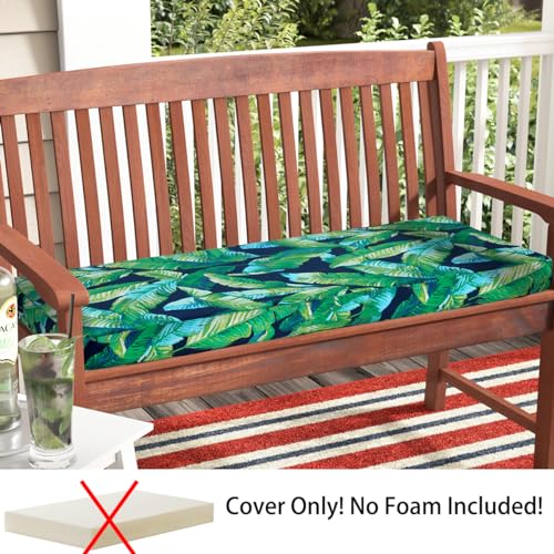 Magpie Fabrics Patio Bench Loveseat Cushion Covers (Replacement Cover only, No Insert!), Waterproof Fade Resistant Swing Cushion Slipcover with Ties(45x18x3 Inch, Green Lagoon Leaves) - color: A Green Lagoon Leaves, size: 45x18x3 Inch (1 Count)