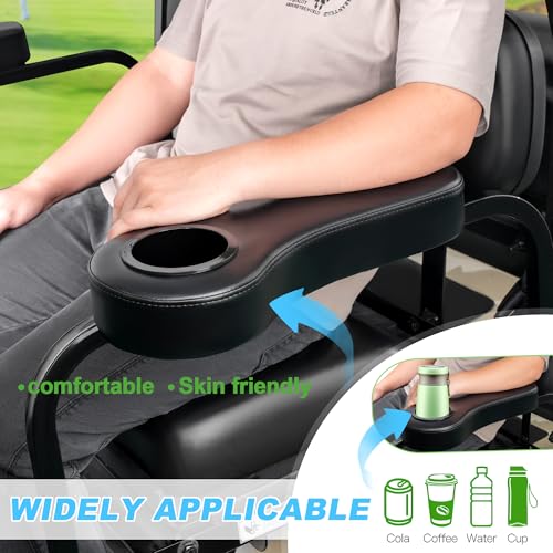 10L0L Golf Cart Rear Seat Kit Arm Rest Set with Cup Holder for Yamaha EZGO Club Car Golf Cart UV-Proof Coating Long Lasting, No Drilling Kits Include - color: Black