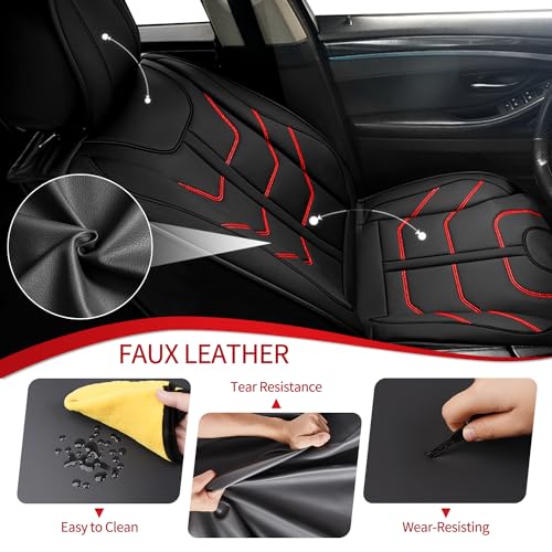 Custom Fit Faux Leather Seat Covers for Nissan Frontier 2007-2026 Full Set 5 Seats, Airbag Compatible, Black with Red Stitching - color: #077 Black&Redline, size: 5 Seats
