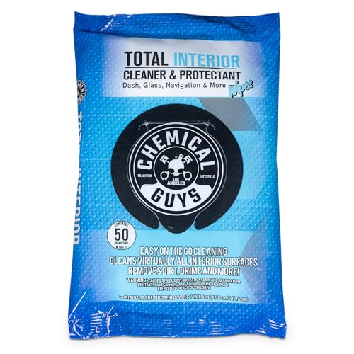 Chemical Guys Total Interior Cleaner & Protectant Wipes – 50 Pack Multi Surface Car Interior Cleaning Wipes for Dashboards, Doors and Seats – Safe for Trucks, SUVs, RVs and Home Use