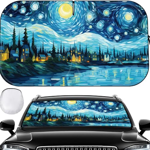 Sun Shade for Car Windshield, Foldable Universal Car Windshield Upgrade Sunshade Enhanced UV Rays - color: Bule Starry Sky