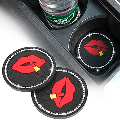 Bling Cup Holder Insert Coasters, 2.75 Inch Crystal Rhinestone Rubber Pad, Round Auto Drink Coaster, Car Interior Accessories, 2 Pack