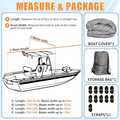 iCOVER T-Top Boat Cover, 600D Heavy Duty Marine Grade Waterproof Tear Resistant Boat Cover for Center Console Boat with T TOP Roof, Fits 16'-18.5' Long Beam Width up to 98", Grey - color: T-TOP, size: C: 16-18.5' Long, Beam Width up to 98" W