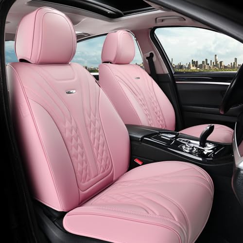 Coverado Car Seat Covers, Car Seat Covers Front Seats, 2-Pack Front Seat Cover, Nappa Leather Waterproof Seat Covers, Car Seat Protectors, Automotive Seat Covers Universal Fit for Most Vehicles - color: Pink, size: FrontPair