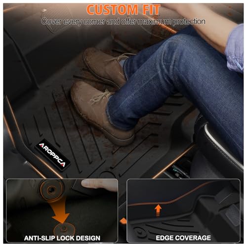 All Weather Floor Mats for 2017-2026 Ford F250/F350/F450 SuperCrew Cab with Rear Under Seat Storage, TPE Rubber Floor Liners Anti-Slip Full Set Automotive Mats for 2024 2025 F250/F350/F450 Accessories