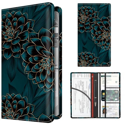 Premium Car Registration and Insurance Card Holder, Cute PU Leather Car Document Holder, Vehicle Glove Box Car Organizer with Magnetic Closure for Driver License, Cards Exquisite Flowers - color: Exquisite Flowers