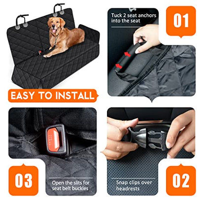 Dog Car Seat Cover, Back Seat Cover for Dogs Pet Car Seat Protector Waterproof Bench Car Seat Cover, Non-Slip Rear Seat Cover fits Middle Armrest for Most Cars SUVs Trucks - Black - color: Black
