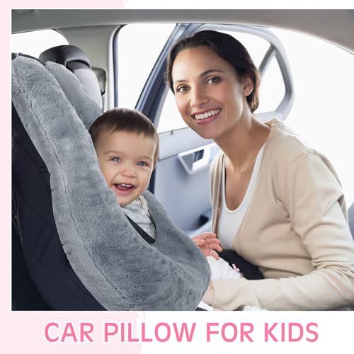 Barydat 2 Pcs Car Travel Pillow for the Back Seat 28 x 18 in Sleeping Reading Pillows for Long Distance Travel Car Cushion for Kids Adults Head and Body Support U Shaped Pad for Travel(Gray, Pink) - color: Gray, Pink