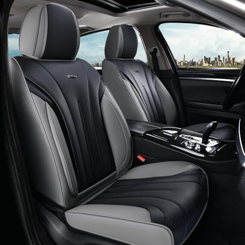 Coverado Front Seat Covers, 2 Pack Waterproof Seat Cover for Cars, Driver Seat Covers, Waterproof Car Seat Protector, Leather Car Seat Cushions Universal Fit for Most Sedan, SUV, Trucks(Gray&Black) - color: Gray&Black, size: FrontPair