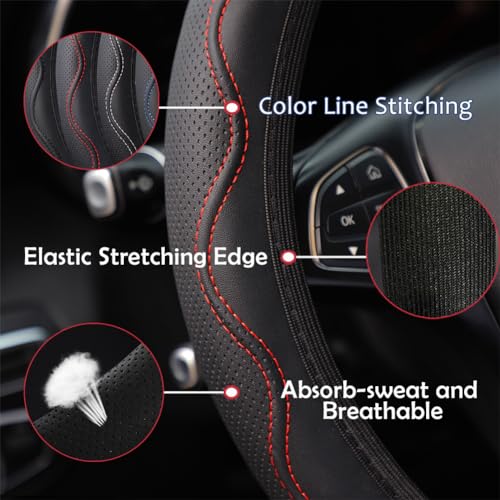 Elastic Steering Wheel Cover Universal 15 inch Steering Wheel Covers Soft Microfiber Leather Breathable Anti-Slip Durable Car Accessories Fit for Suvs, Vans, Trucks - Red - color: Red