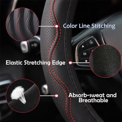Elastic Steering Wheel Cover Universal 15 inch Steering Wheel Covers Soft Microfiber Leather Breathable Anti-Slip Durable Car Accessories Fit for Suvs, Vans, Trucks - Red - color: Red