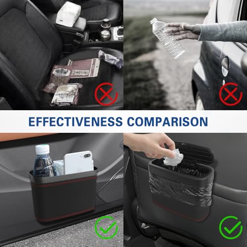 Car Trash Can with Lid, Car Trash Bin, Leakproof Vehicle Garbage Can with 30PCS Garbage Bags, Waterproof Auto Hanging Dustbin Storage Bag Container Accessories Fit SUV Office Home (Black-1PCS) - color: Black-1PCS