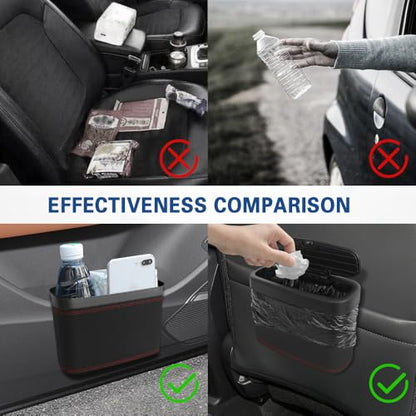 Car Trash Can with Lid, Car Trash Bin, Leakproof Vehicle Garbage Can with 30PCS Garbage Bags, Waterproof Auto Hanging Dustbin Storage Bag Container Accessories Fit SUV Office Home (Black-1PCS) - color: Black-1PCS