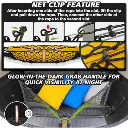 Truck Bed Cargo Net Trunk Netting Compatible with 2025 2026 Subaru Forester Accessories, Pickup Cargo Organizer SUV Sedan Storage Net w/Heavy Duty Carabiners - style: 2025+ Forester