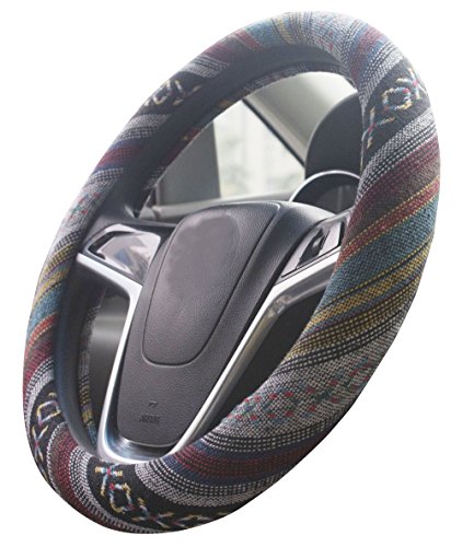 Small Ethnic Style Coarse Flax Cloth Automotive Steering Wheel Cover Anti Slip and Sweat Absorption Auto Car Wrap Cover (14''-14.25, E) - color: E, size: 14 - 14.25 inches