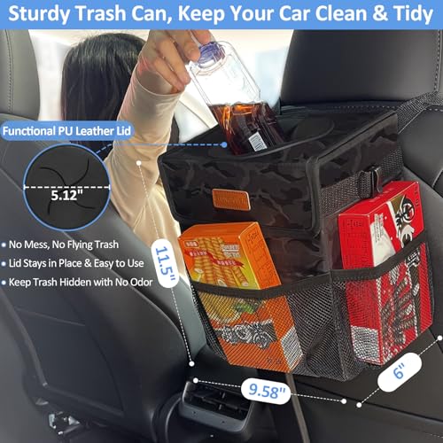 ELONGRIVER Car Trash Can Bin for Back Seat Leak Proof, Cute Car Trash Bag Hanging, Vehicle Trash Can for SUV Truck Van, Automotive Garbage Cans Front Seat Camo Black - color: Camo Black, size: 3 Gallons