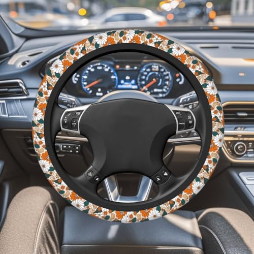 Steering Wheel Cover Accessories Neoprene Cover Non-Slip Breathable Easy to Install Suitable for Women Men Girls for Car SUV Van Truck Universal 14.5-15.5 Inch Daisy - color: Daisy