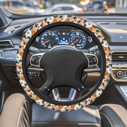 Steering Wheel Cover Accessories Neoprene Cover Non-Slip Breathable Easy to Install Suitable for Women Men Girls for Car SUV Van Truck Universal 14.5-15.5 Inch Daisy - color: Daisy