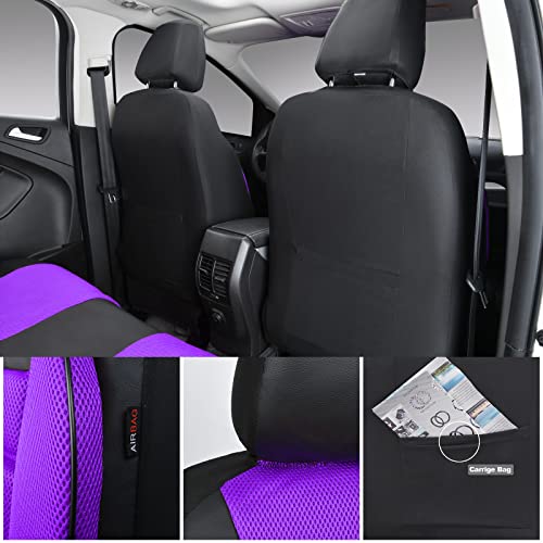 CAR PASS Leather 3D Foam Back Support Car Seat Covers Full Set Air Mesh Automotive Seat Covers, All Season Car Seat Cover Fit Automotive,SUV,Sedan,Van, Airbag Compatible Elegance (Black Purple) - color: black and purple