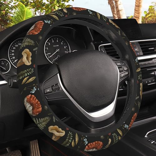 Vintage Mushroom Steering Wheel Cover, Woodland Nature Elastic Non-Slip Steering Wheel Protector,Auto Interior Decor for Women Girls,Universal 15" Fit for Sedans,Trucks - color: Vintage Mushroom