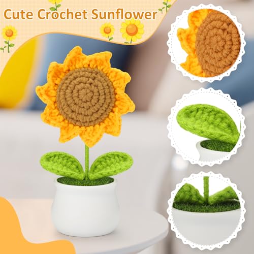 Crochet Flowers Sunflower for Home Office Desk Decor, Funny Crochet Sunflower Gifts for Women Teacher Mom Birthday Gifts for Women Her Wife Coworker Friends